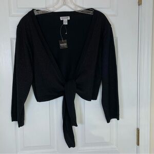 Vintage Tie Front Shrug Gold Metallic Cropped Wrap Cardigan Y2K Womens Size M/L